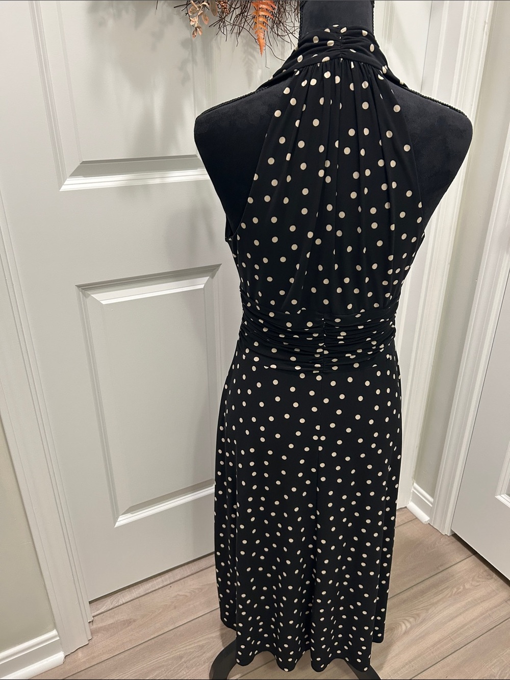 Black With Cream Polka Dot Halter Midi Dress Size 6 by Van Picone - Picture 7 of 12